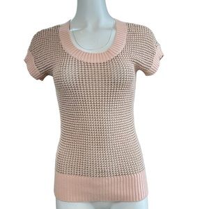 Ann Taylor Crew Neck Metallic Pink Knit Sweater Top Petite XS